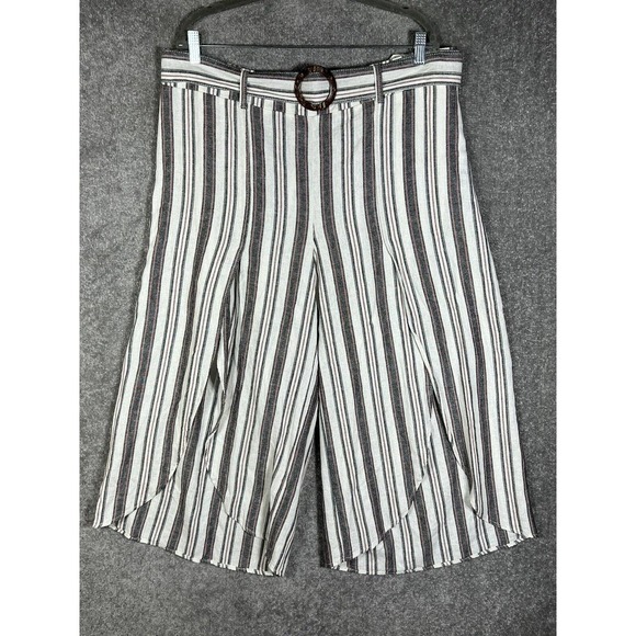 Maurices Linen Rayon Striped Split‎ Wide Leg Cropped Pants Womens Size XXL Belt - Picture 1 of 16